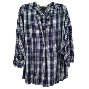 Lane Bryant Plus Size Flannel Plaid Henley Top - 22/24